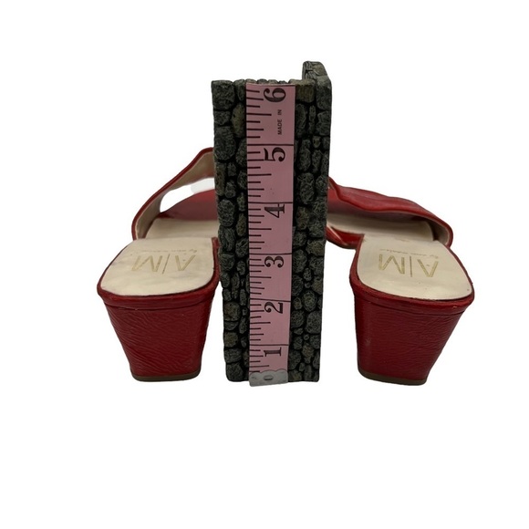 Ann Marino Red Leather Block Heel Slide Sandals Size 9 1/2 Women’s - Picture 8 of 11
